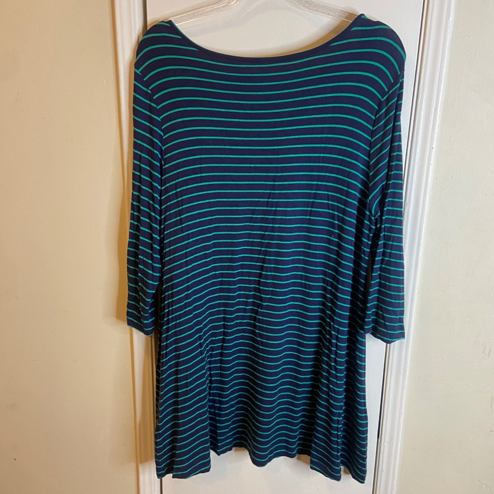 Soft Surroundings Navy Green Striped Studded Pocket Tunic Top Large 25719